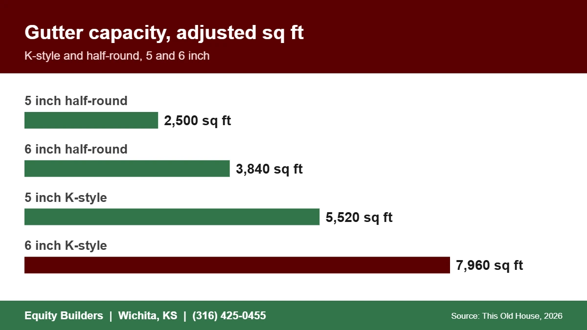 5 inch vs 6 inch gutters capacity in adjusted square feet