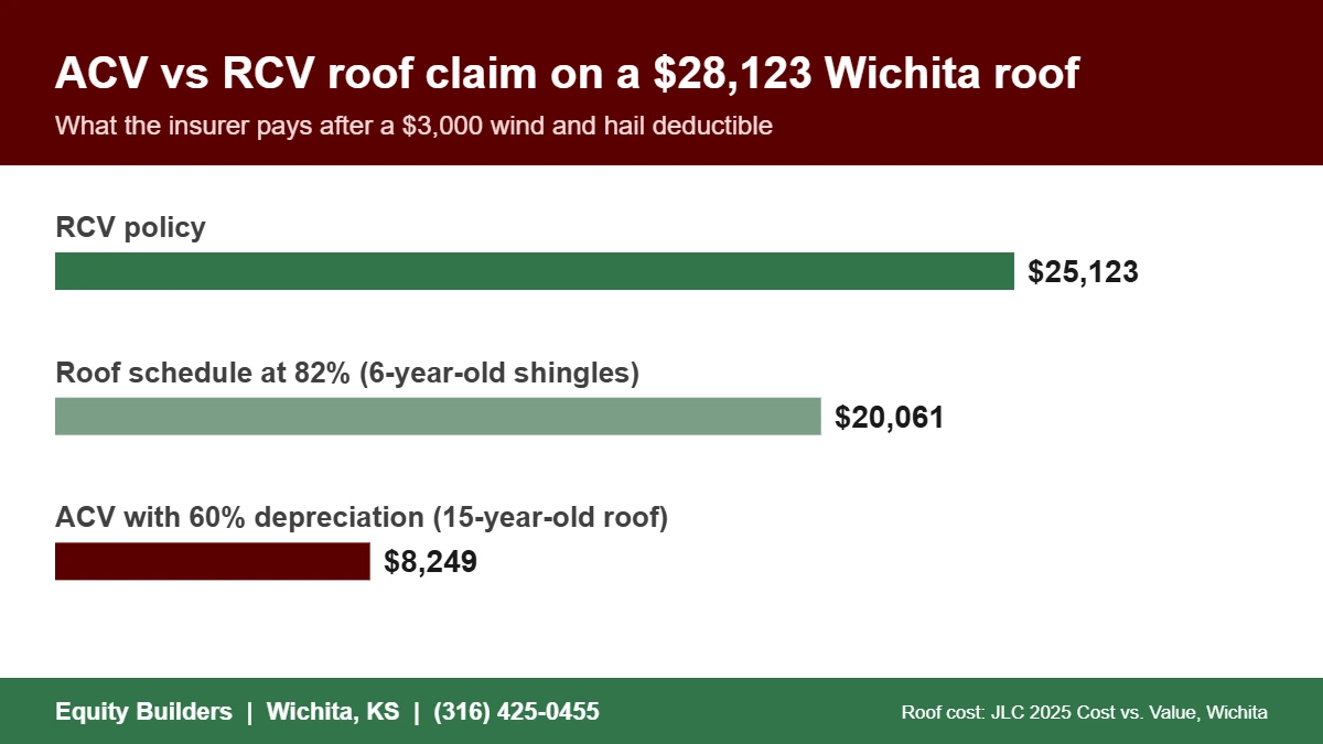 ACV vs RCV roof insurance payout comparison on a Wichita roof replacement