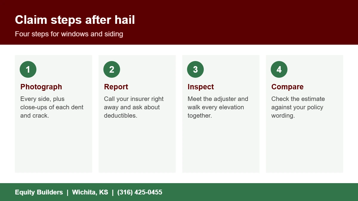 Claim steps for hail damage to windows and siding