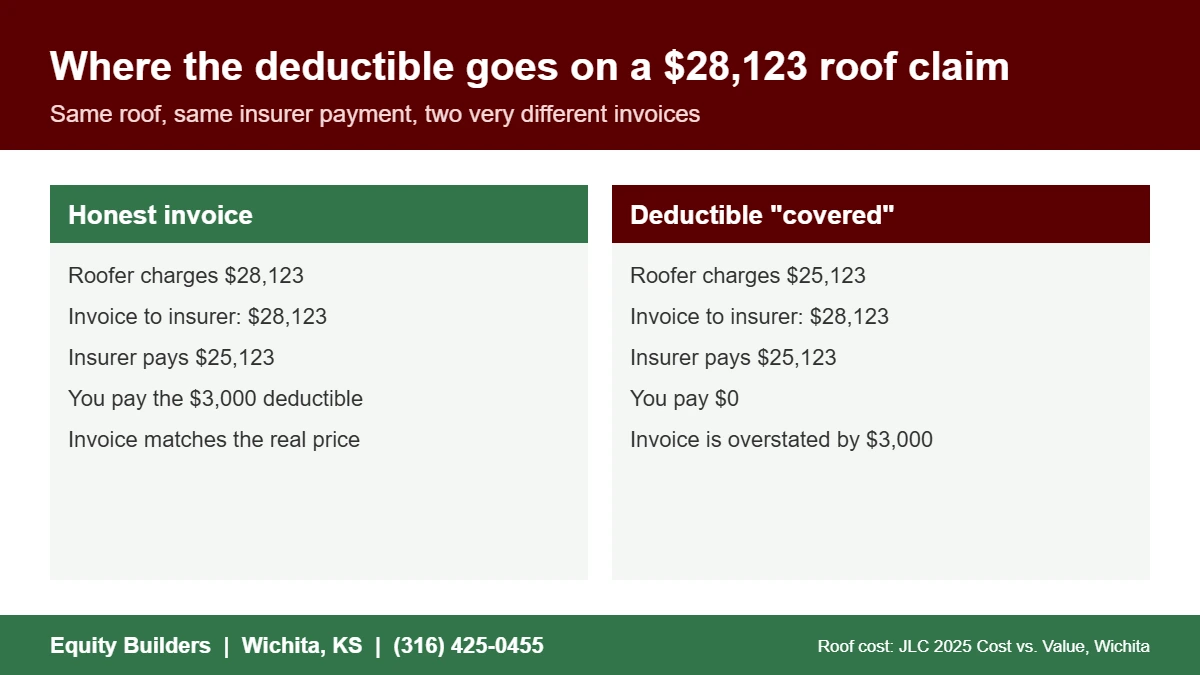 What happens when a roofer pay my deductible offer changes the invoice sent to the insurer