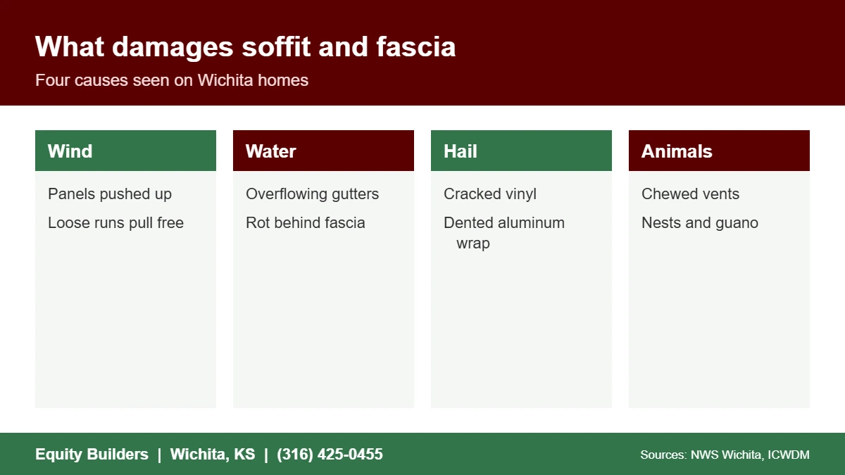 Causes of damage that lead to soffit and fascia repair in Wichita
