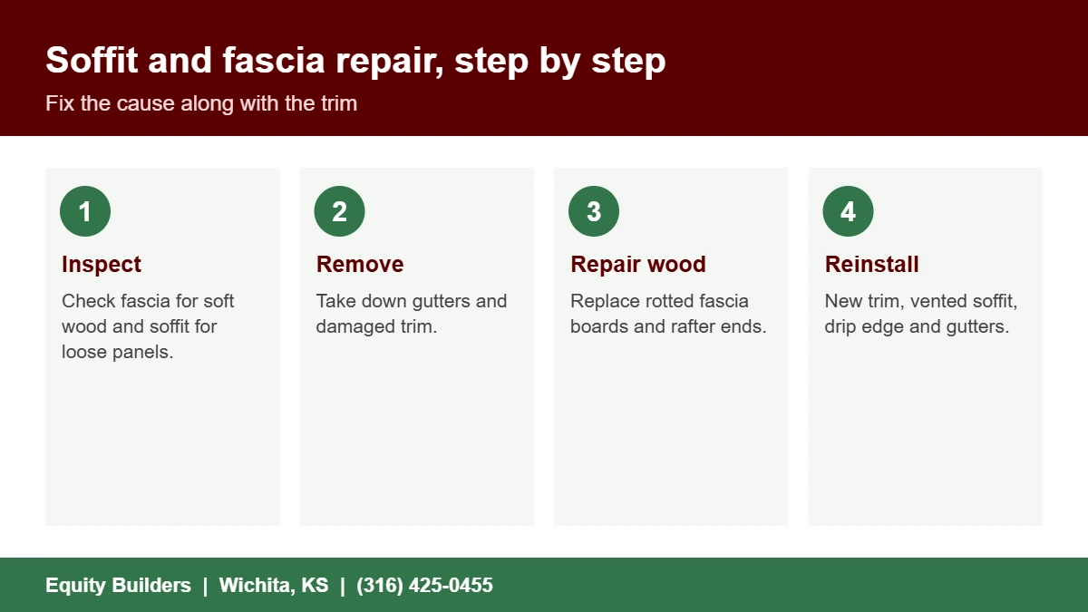 Steps in a soffit and fascia repair on a Wichita house