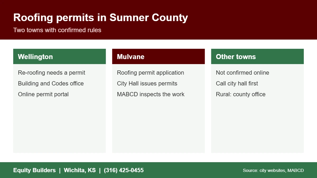 Sumner County KS roofing contractor permit rules by town