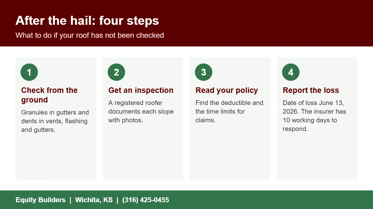 Steps to take for Winfield hail damage on a roof after the June 2026 storm